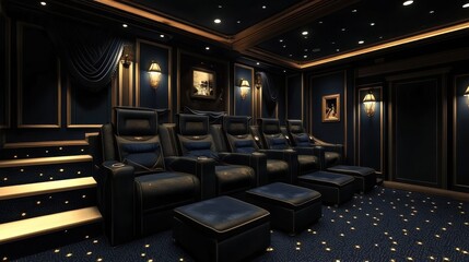 Naklejka premium Compact home theater featuring modular seating arrangement for an immersive viewing experience