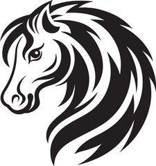 Black and White Tribal-Style Horse Illustration  Bold Lines & Majestic Design Art & Illustration