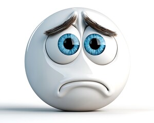 Fototapeta premium Sad cartoon face with big blue eyes and frowning expression