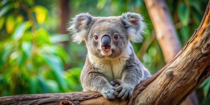 Adorable koala sitting in a tree at the Zoo de Beauval, zoo animal, cuddly animal,  zoo animal, cuddly animal, tree