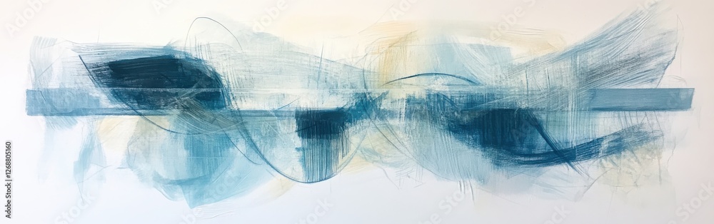 Aufkleber Muted teal pencil strokes create an abstract landscape with harmonious swirls and bold textures across a large canvas