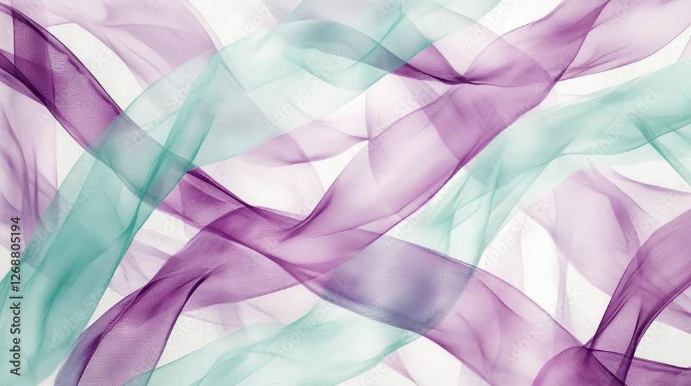 Poster elegant ribbons intertwining in gradient lavender and teal on a soft background create a soothing vi