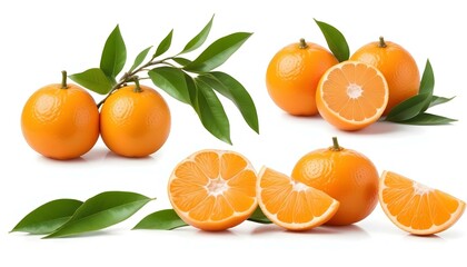 Ripe mandarin set isolated on white background