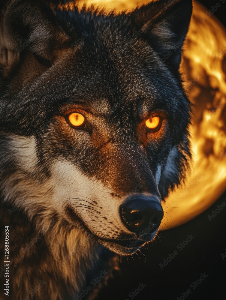 Aufkleber mystical wolf glows under a full moon illuminating the night sky in a serene wilderness setting. gen
