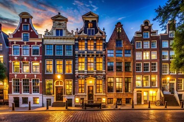 Amsterdam Muntplein Historic House Facade Night Photography - Aged Brick Building, Netherlands