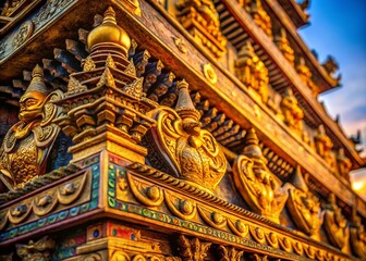 Fototapeta premium Ancient Aramaic Word Cloud: Buddhist Temple Macro Photography