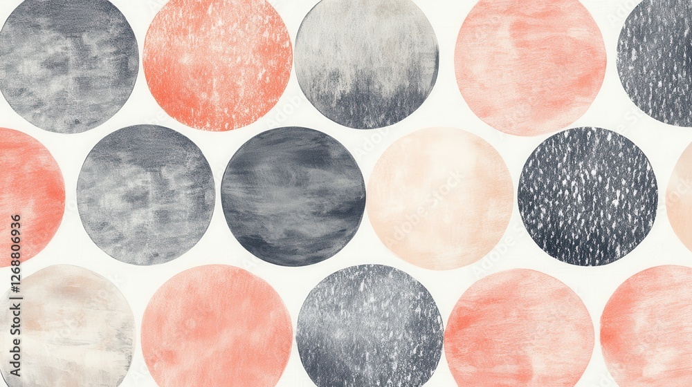 Poster soft pencil strokes create captivating circles in pastel coral and contrasting shades on a textured 