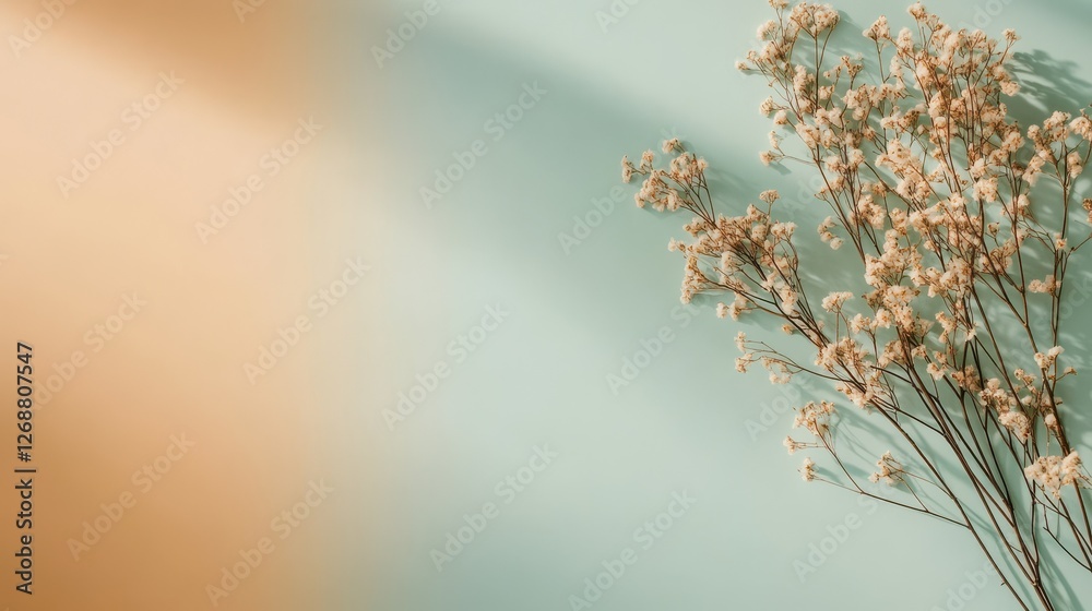 Aufkleber soft gradient background with delicate dried flowers creating a serene and calming atmosphere for re