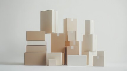 Obraz premium Assorted Stacked Shipping Boxes in Neutral Tones