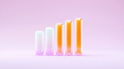 Obraz premium Ascending Gradient Chart Abstract 3D Render of Colorful Glass Bars on Pink Background