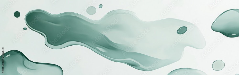 Poster minimalist pencil strokes create a serene blend of soft green shapes floating in a peaceful ambiance