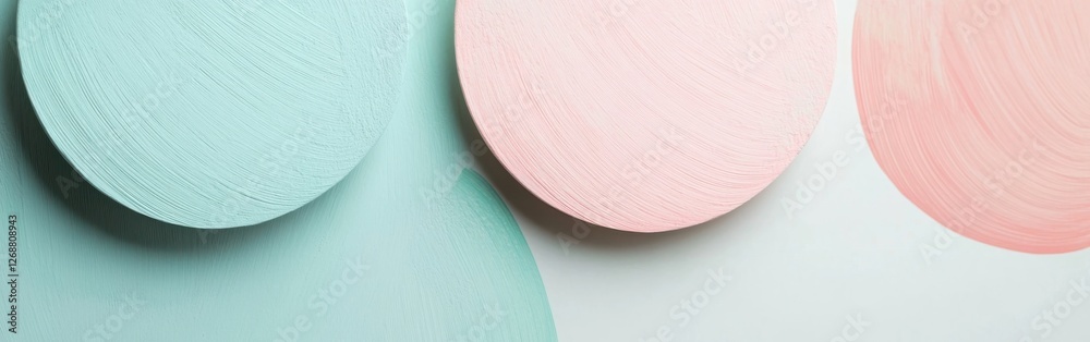 Poster soft pastel circles on a minimalist backdrop enhance modern art aesthetics in a serene environment