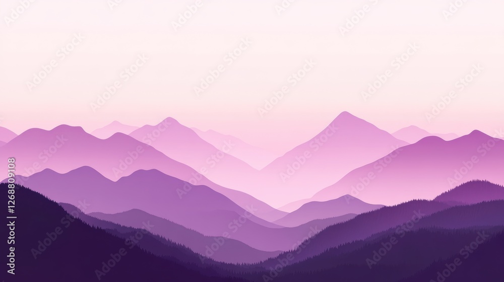 Aufkleber minimalist gradient design transitioning from soft lavender to pale pink over serene mountain landsc