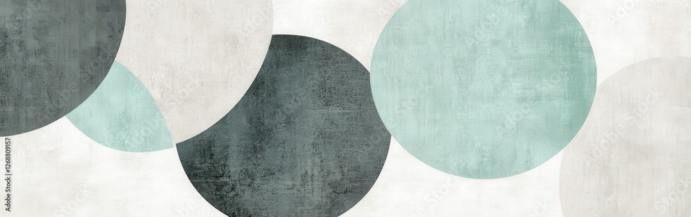 Poster minimalist design featuring half-circles in muted mint and gray tones for a serene atmosphere