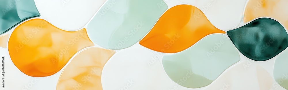 Poster Minimalist abstract design featuring pastel amber and teal shapes repeated in a soothing pattern