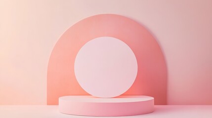 Minimalist gradient design featuring pastel pink shapes on a simple platform