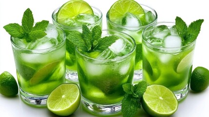 Refreshing Green Lime Mint Drinks with Ice