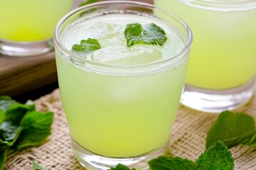 Refreshing Green Mint Beverage with Ice