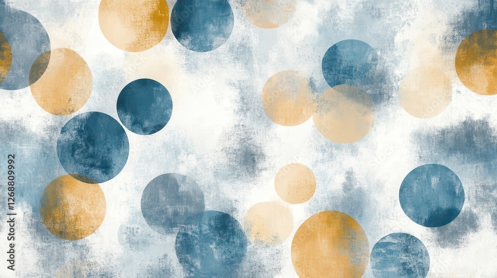 Poster elegant pencil strokes create a dreamy composition with muted blue circles and soft gold accents aga