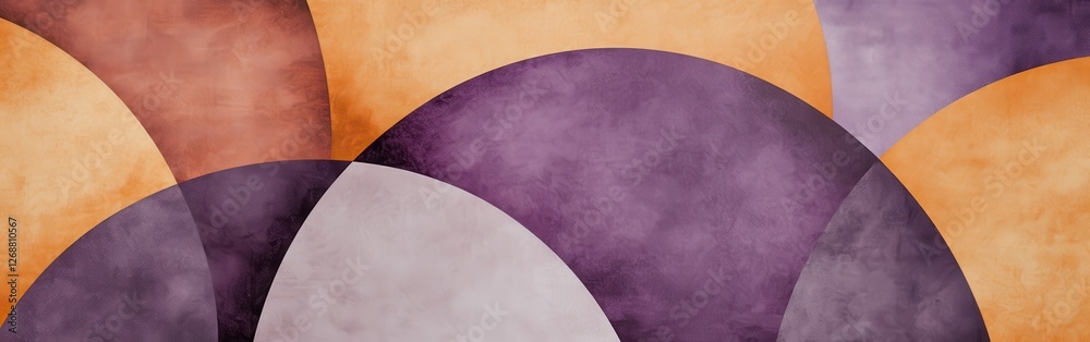 Poster Elegant overlapping circular shapes create a harmonious abstract composition in muted tones of purple, orange, and gray
