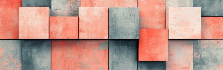 Elegant coral and gray grids create an eye-catching pattern in a modern design