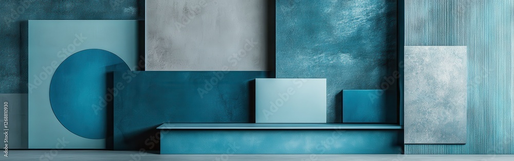 Poster elegant composition of monochrome blue shapes creating a contemporary art installation in a minimali