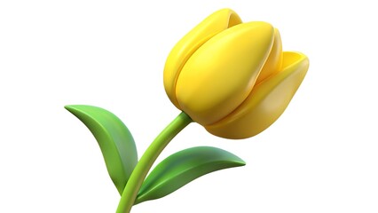 Naklejka premium 3D-rendered yellow tulip with a smooth plastic texture and a long green stem, isolated on a white background. For Women's Day greetings, spring-themed designs, and floral posters