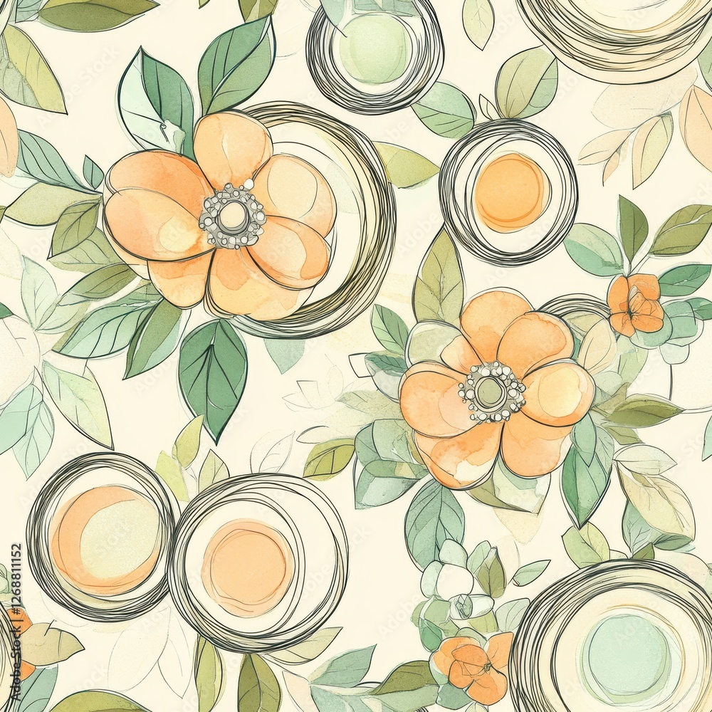 Poster intricate doodle cartoon drawings featuring vibrant flowers and circular patterns in a whimsical des