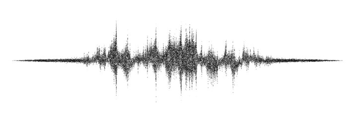 Music soundwave or sound wave with vector abstract grain dot effect. Noise grain soundwave or sound signal and equalizer frequency in halftone dust sand effect