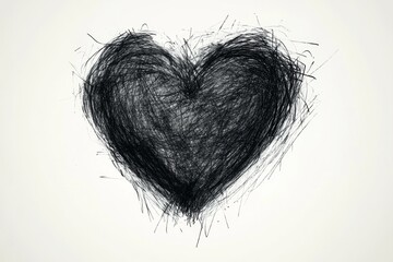 Sketchy black heart, textured background, design element