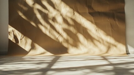 Warm Sunlight and Shadows on Beige Wall in Minimalist Interior