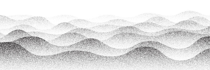 Noise grain abstract background with rolling hills wave pattern in halftone gradient with grunge effect. Vector noise grain background with wavy grainy gradation pattern of sand dust texture