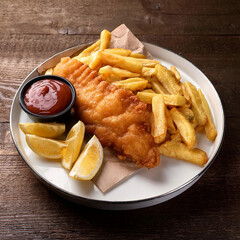 Fish and chips dans une assiette
