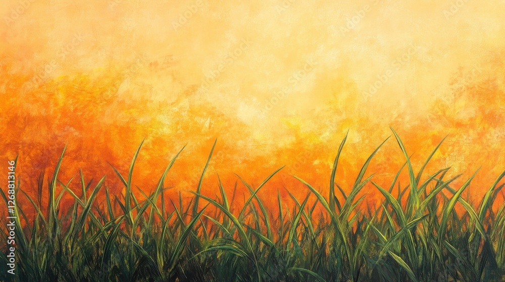 Aufkleber vibrant emerald grass basking in warm sunlight with a golden backdrop during a serene evening