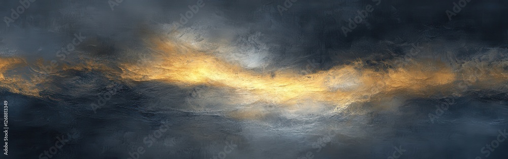Poster stormy reflection casts deep gray and indigo with hints of golden light at dusk over the horizon