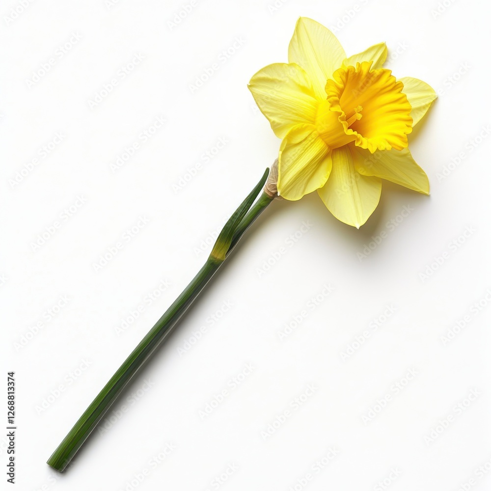 Poster single yellow daffodil in full bloom resting gracefully on a clean background with vibrant colors