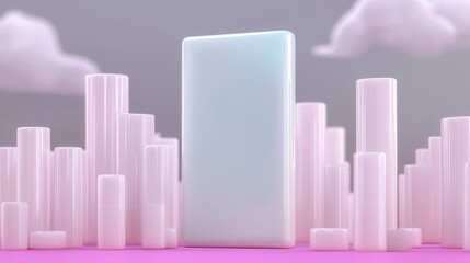 Pastel Cityscape Blank Light Blue Smartphone Mockup in Minimalist Pink City