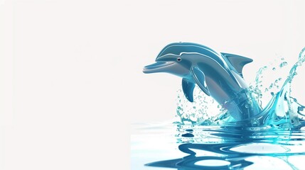 A happy cartoon dolphin leaping out of the water, depicted on a clean white background.