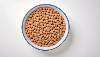 Dry cat food in a bowl, isolated on white background