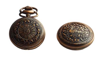 Vintage pocket watch with detailed engraving on both sides, highlighting craftsmanship from the 19th century