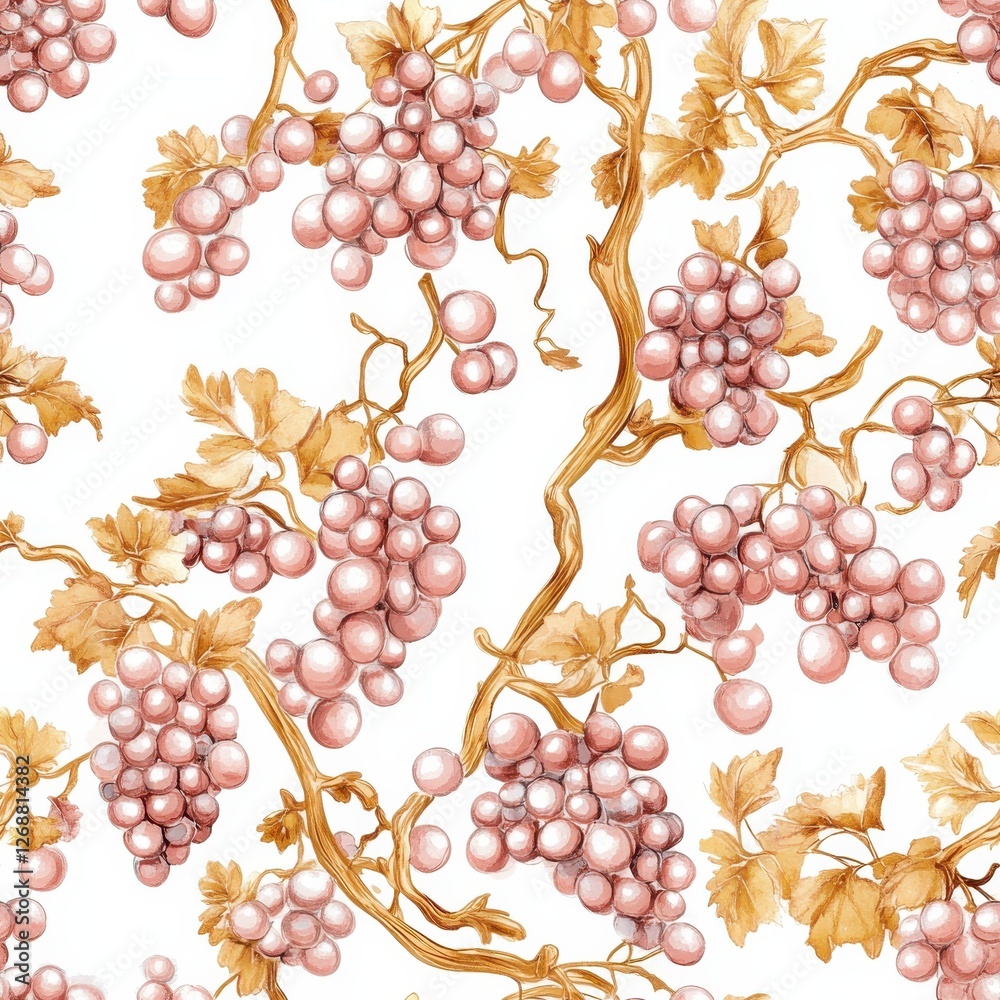 Poster vibrant watercolor grape doodles with delicate leaves creating a whimsical pattern