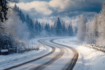 Obraz premium Winter road in the Carpathian mountains. Ukraine, Europe.