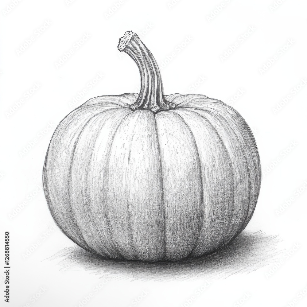 Poster beautiful pumpkin with distinct grooves and a sturdy stem placed on a white background for drawing p