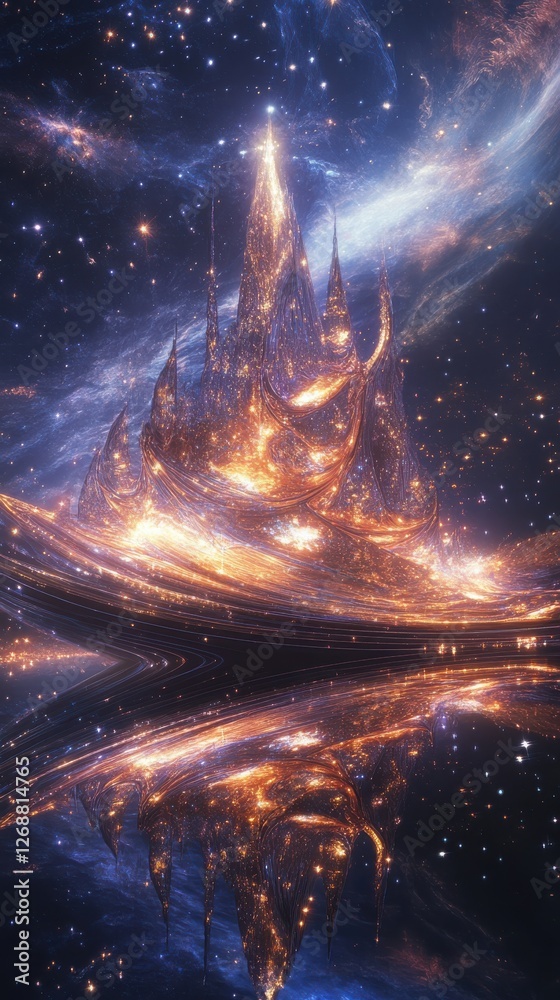 Aufkleber mystical visualization of a luminous spaceship afloat in a cosmic landscape with vibrant colors and 