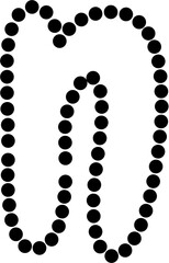 Vector of lowercase letter N in dashed line style. Ideal for kids tracing worksheets, coloring pages, and educational materials.