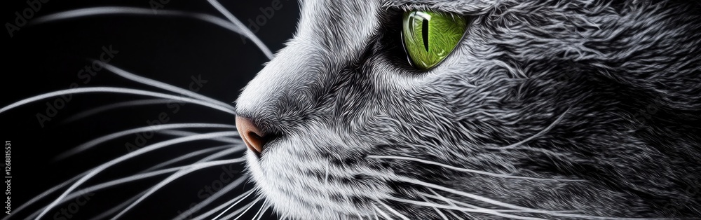 Poster Close-up view of a cat's whiskers and nose showcasing intricate details and textures