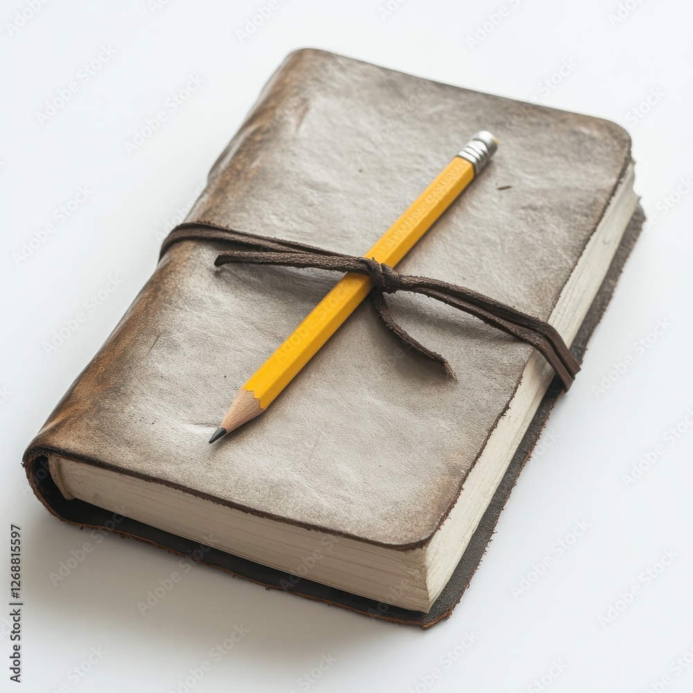 Aufkleber leather-bound notebook and pencil ready for jotting down thoughts and ideas in a creative workspace