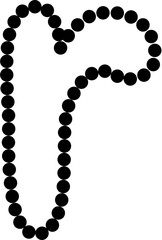 Vector of lowercase letter R in dashed line style. Ideal for kids tracing worksheets, coloring pages, and educational materials.