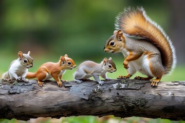 Squirrel family gathering forest wildlife photography natural habitat close-up animal behavior