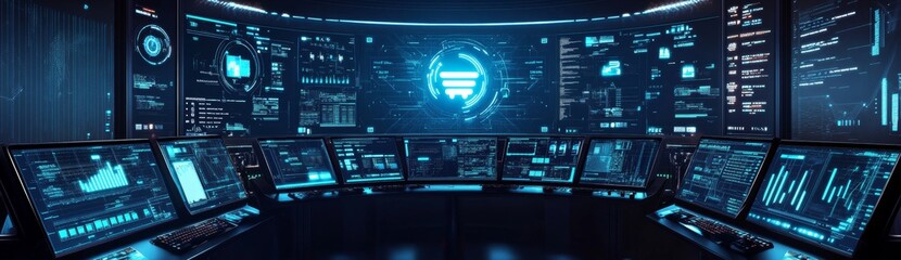 Digital dashboard displays e-commerce data in dark control room